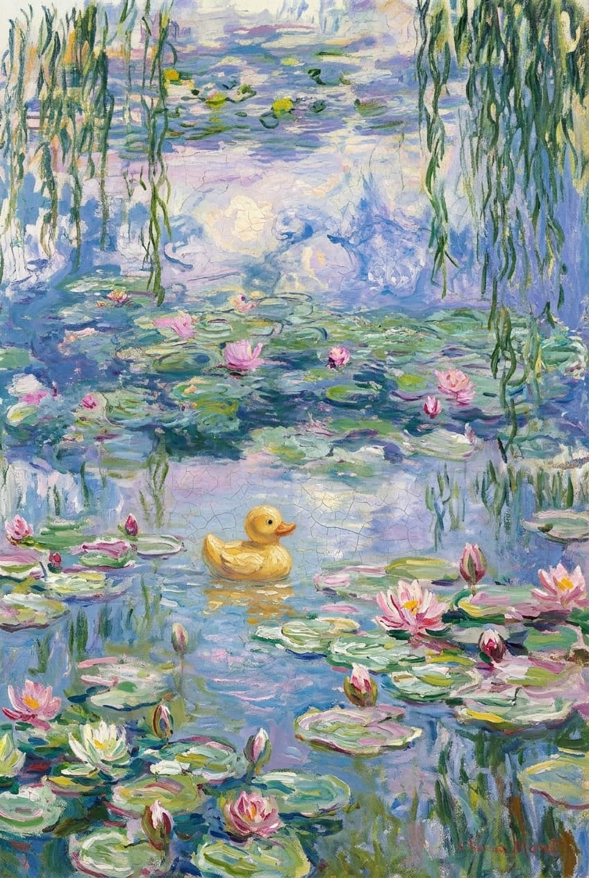 Duck Among Lilies